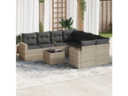 vidaXL 9dílná zahradní sedací souprava a podušky světle šedá polyratan