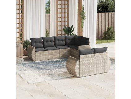 vidaXL 7dílná zahradní sedací souprava a podušky světle šedá polyratan