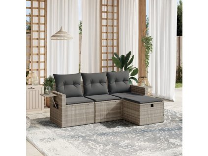 vidaXL 4dílná zahradní sedací souprava a podušky světle šedá polyratan