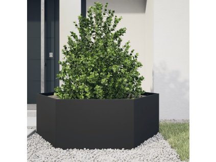 vidaXL Zahradní truhlík černý šestihranný 138 x 120 x 45 cm ocel