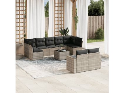 vidaXL 10dílná zahradní sedací souprava podušky světle šedá polyratan