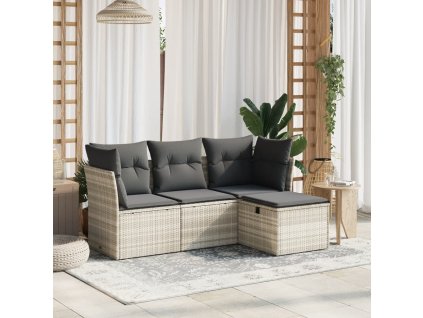 vidaXL 4dílná zahradní sedací souprava a podušky světle šedá polyratan