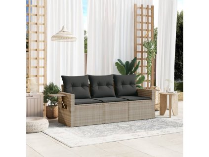 vidaXL 3dílná zahradní sedací souprava a podušky světle šedá polyratan