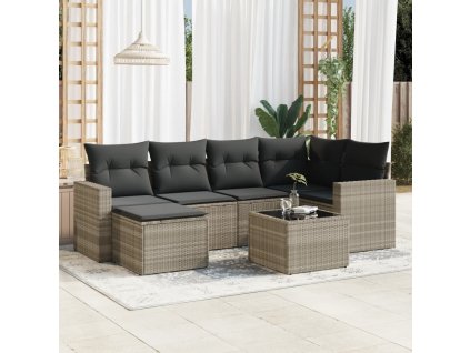 vidaXL 7dílná zahradní sedací souprava a podušky světle šedá polyratan