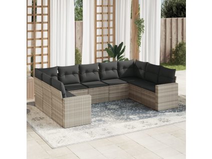 vidaXL 9dílná zahradní sedací souprava a podušky světle šedá polyratan