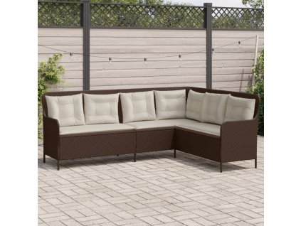 vidaXL Zahradní pohovka ve tvaru L s poduškami hnědá polyratan