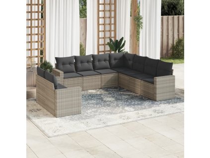 vidaXL 9dílná zahradní sedací souprava a podušky světle šedá polyratan