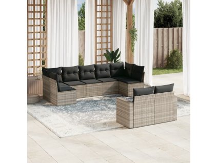 vidaXL 9dílná zahradní sedací souprava a podušky světle šedá polyratan