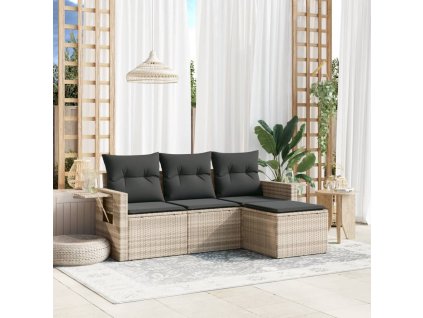 vidaXL 4dílná zahradní sedací souprava a podušky světle šedá polyratan