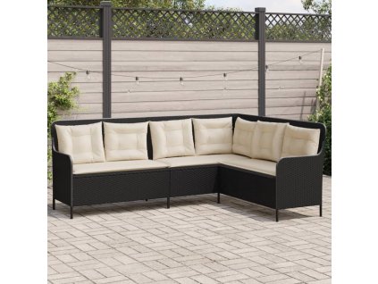 vidaXL Zahradní pohovka ve tvaru L s poduškami černá polyratan