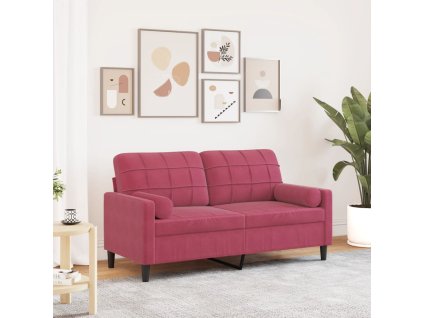 vidaXL 2místná pohovka s polštáři vínová 140 cm samet