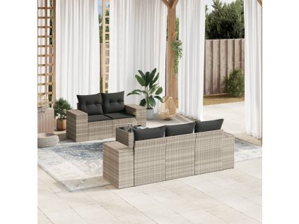 vidaXL 6dílná zahradní sedací souprava a podušky světle šedá polyratan