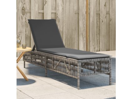vidaXL Zahradní lehátko s poduškou šedé polyratan