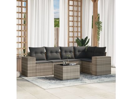 vidaXL 6dílná zahradní sedací souprava a podušky světle šedá polyratan