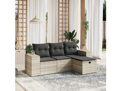 vidaXL 4dílná zahradní sedací souprava a podušky světle šedá polyratan