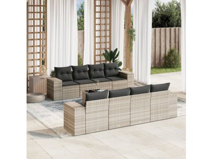 vidaXL 9dílná zahradní sedací souprava a podušky světle šedá polyratan