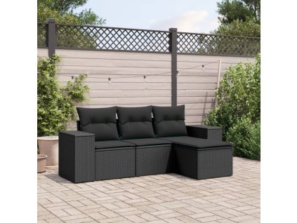 vidaXL 4dílná zahradní sedací souprava s poduškami černá polyratan