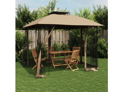 vidaXL Altán s dvojitou střechou a stěnami taupe 2,94 x 2,94 m ocel