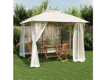 vidaXL Altán s dvojitou střechou a stěnami krémový 2,94 x 2,94 m ocel