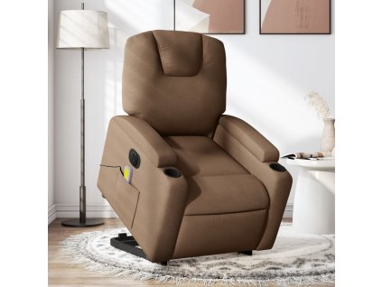 vidaXL Elektrické zvedací masážní polohovací křeslo hnědé textil
