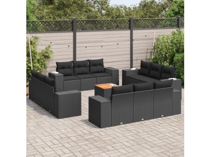 vidaXL 13dílný zahradní sedací souprava s poduškami černý polyratan