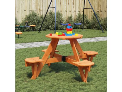 vidaXL Piknikový stůl pro 4 děti s otvorem pro slunečník kulatý jedle