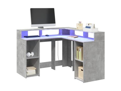vidaXL Psací stůl s LED betonově šedý 130x130x91 cm kompozitní dřevo