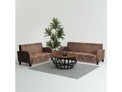 vidaXL Sedací souprava 2dílná umělý semiš hnědá