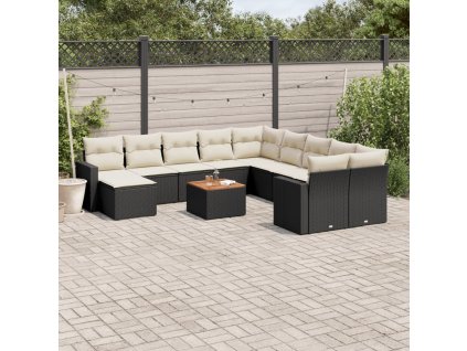 vidaXL 12dílná zahradní sedací souprava s poduškami černá polyratan