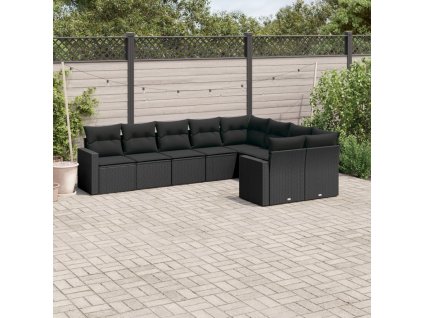 vidaXL 9dílná zahradní sedací souprava s poduškami černá polyratan