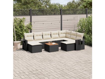 vidaXL 10dílná zahradní sedací souprava s poduškami černá polyratan
