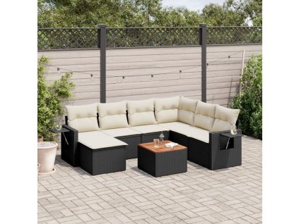 vidaXL 8dílná zahradní sedací souprava s poduškami černá polyratan