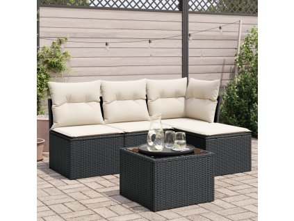 vidaXL 5dílná zahradní sedací souprava s poduškami černá polyratan