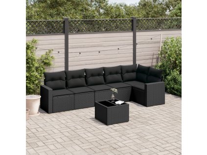 vidaXL 7dílná zahradní sedací souprava s poduškami černá polyratan