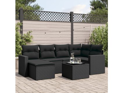 vidaXL 7dílná zahradní sedací souprava s poduškami černá polyratan