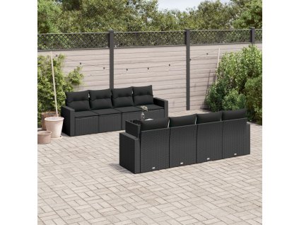 vidaXL 9dílná zahradní sedací souprava s poduškami černá polyratan