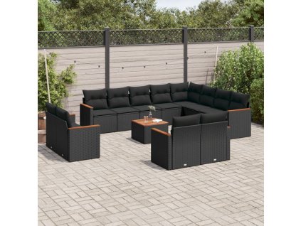 vidaXL 13dílný zahradní sedací souprava s poduškami černý polyratan