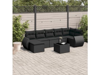 vidaXL 8dílná zahradní sedací souprava s poduškami černá polyratan