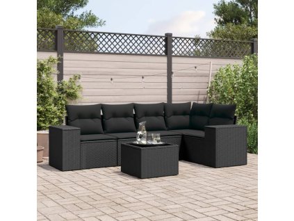 vidaXL 6dílná zahradní sedací souprava s poduškami černá polyratan