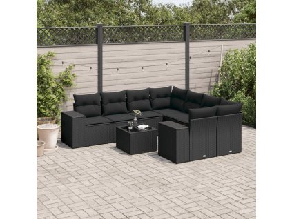 vidaXL 9dílná zahradní sedací souprava s poduškami černá polyratan