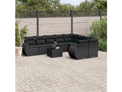 vidaXL 10dílná zahradní sedací souprava s poduškami černá polyratan