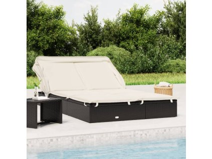 vidaXL Lehátko se skládací střechou pro 2 černé 213x118x97cm polyratan