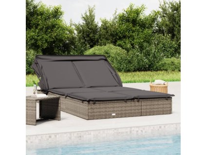 vidaXL Lehátko se skládací střechou pro 2 šedé 213x118x97 cm polyratan