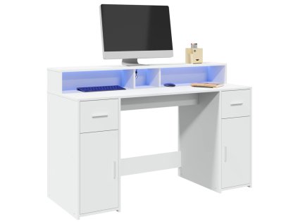 vidaXL Psací stůl s LED světly bílý 140 x 55 x 91 cm kompozitní dřevo