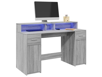 vidaXL Psací stůl s LED šedý sonoma 140 x 55 x 91 cm kompozitní dřevo