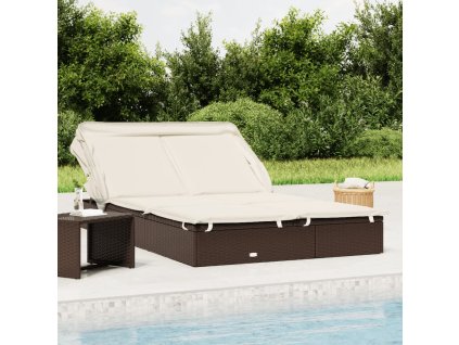 vidaXL Lehátko se skládací střechou pro 2 hnědé 213x118x97cm polyratan