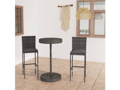 vidaXL 3dílný zahradní barový set s poduškami polyratan šedý