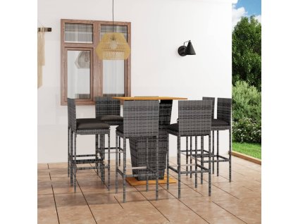 vidaXL 9dílný zahradní barový set s poduškami polyratan šedý