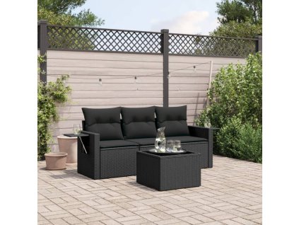 vidaXL 4dílná zahradní sedací souprava s poduškami černá polyratan