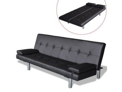 vidaXL Rozkládací pohovka se 2 polštáři umělá kůže polohovatelná černá